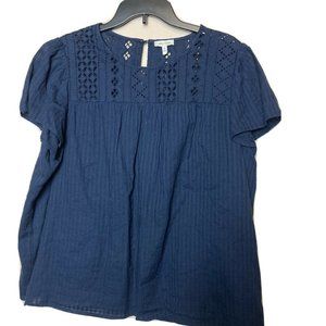 Ella Moss Brianne Eyelet Navy Blouse Top